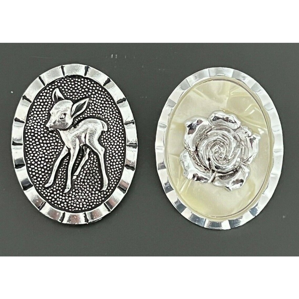 Vintage West Germany Silver Toned Rose Fawn Scarf Shawl Tie Dress Clothing Clip